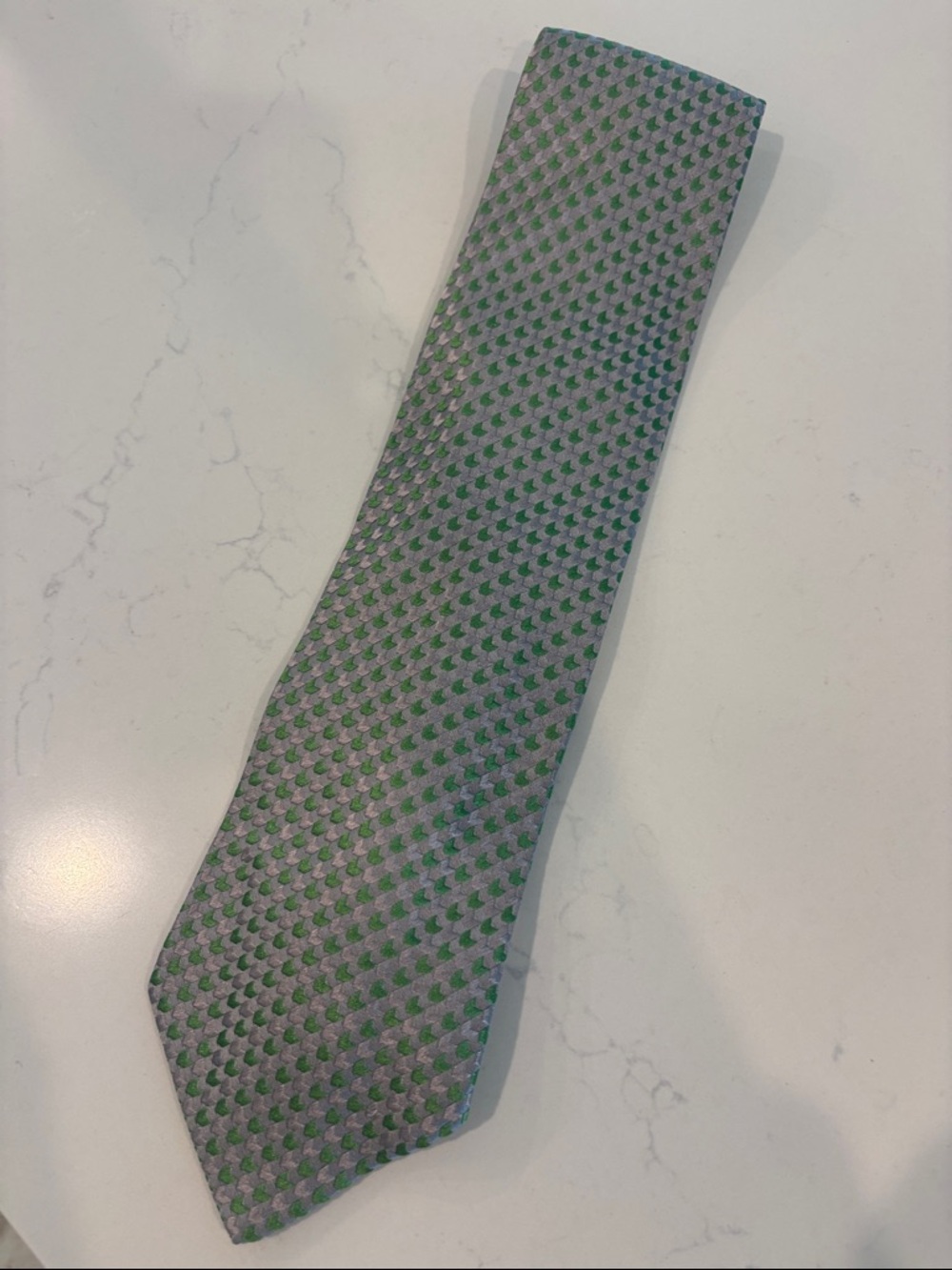 Charvet Green Patterned Silk Tie with Silver-Grey Ground